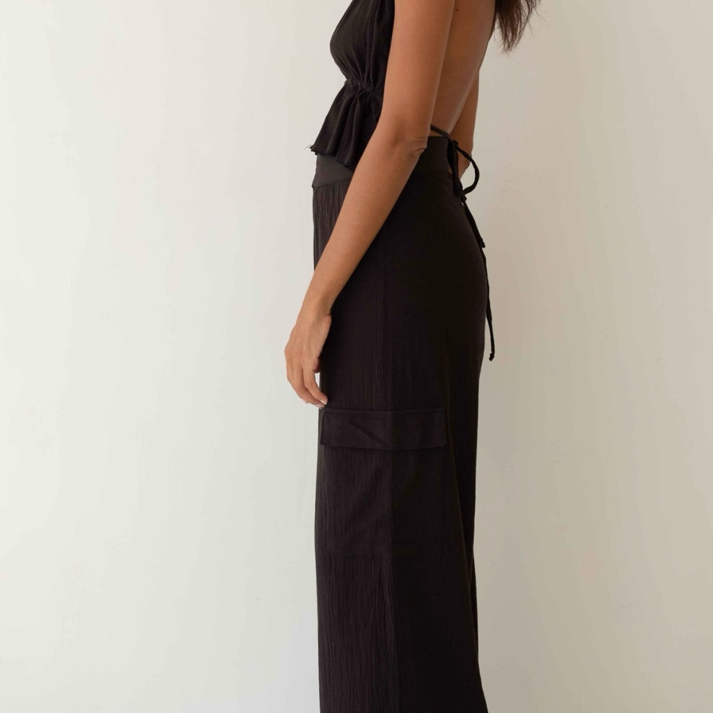 Bahhgoose Black Cotton Gauze Cargo Pants — image 3 of 8